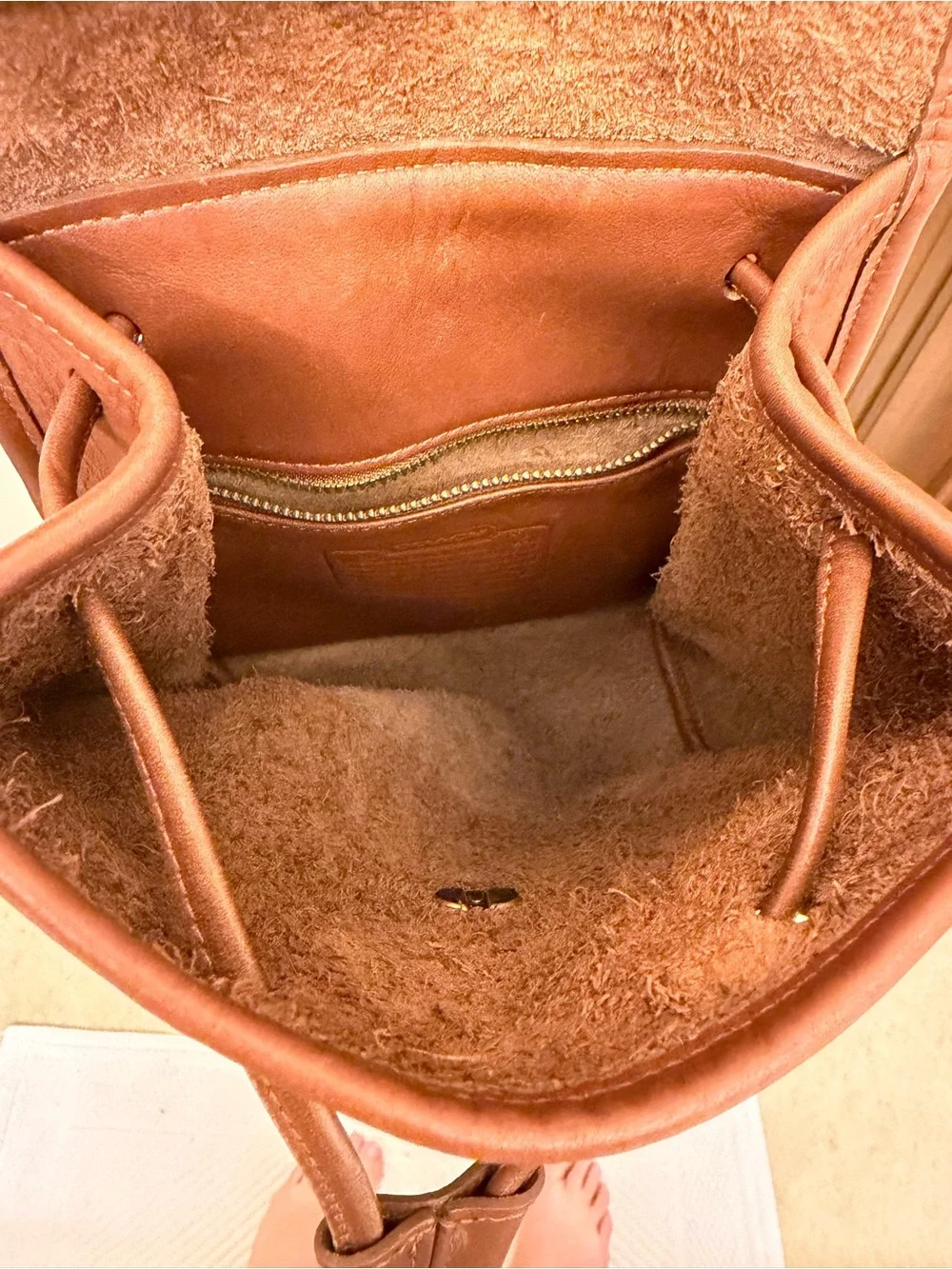 Coach Brown Leather Drawstring Backpack with Turn-Lock